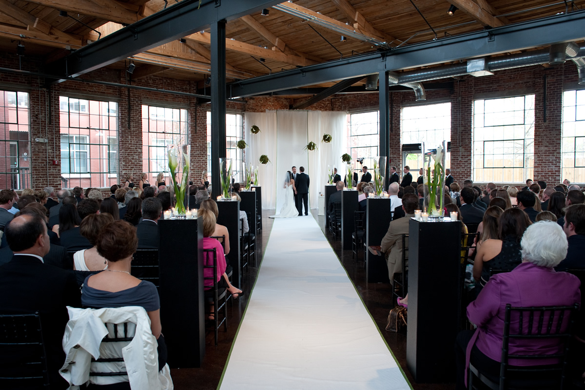 A wedding ceremony at Puritan Mill